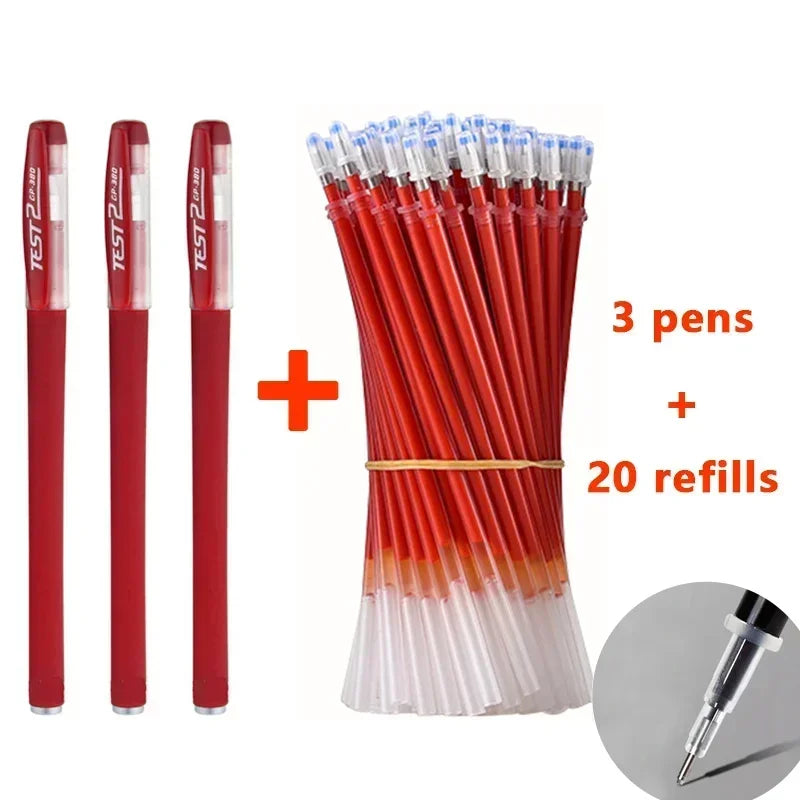 Set de 23 Stylos Gel Noir Bleu Rouge avec Recharges – Fournitures Scolaires et Bureau, Pointe Fine, Accessoires de Papeterie