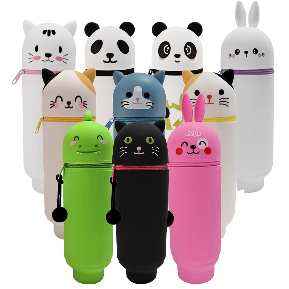 Trousse scolaire en silicone – Animaux mignons, grande capacité