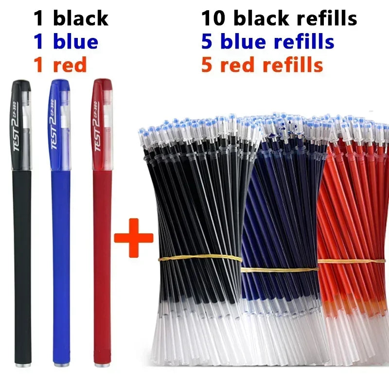 Set de 23 Stylos Gel Noir Bleu Rouge avec Recharges – Fournitures Scolaires et Bureau, Pointe Fine, Accessoires de Papeterie