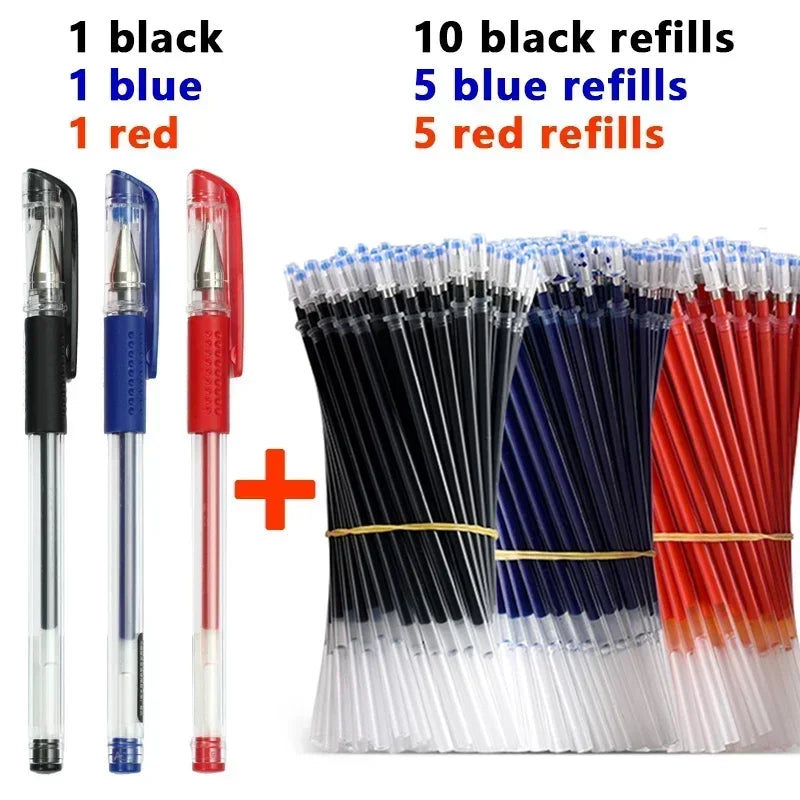 Set de 23 Stylos Gel Noir Bleu Rouge avec Recharges – Fournitures Scolaires et Bureau, Pointe Fine, Accessoires de Papeterie