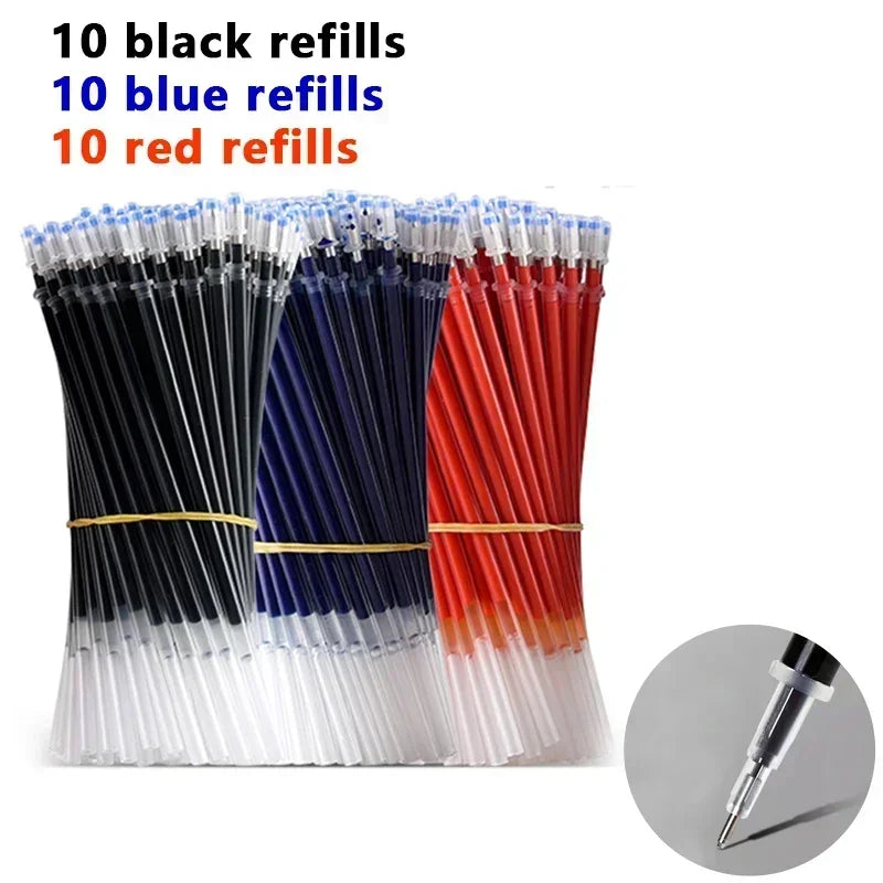 Set de 23 Stylos Gel Noir Bleu Rouge avec Recharges – Fournitures Scolaires et Bureau, Pointe Fine, Accessoires de Papeterie