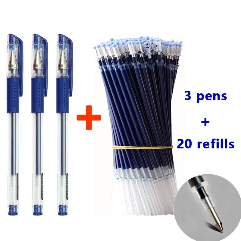 Set de 23 Stylos Gel Noir Bleu Rouge avec Recharges – Fournitures Scolaires et Bureau, Pointe Fine, Accessoires de Papeterie