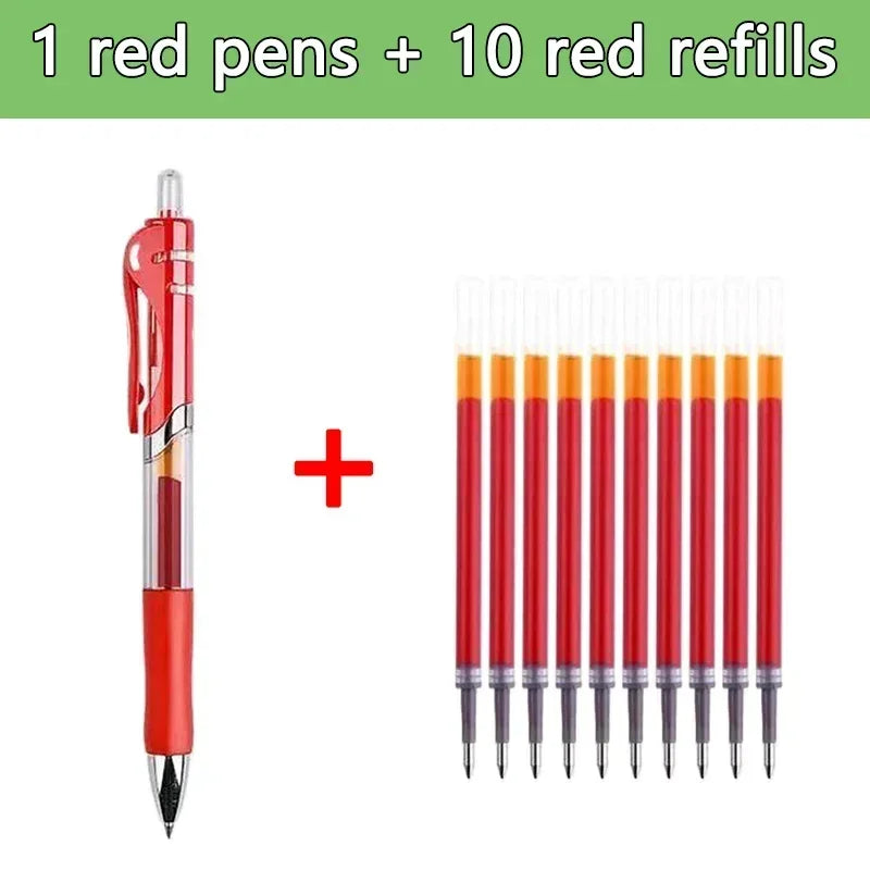 Set de 23 Stylos Gel Noir Bleu Rouge avec Recharges – Fournitures Scolaires et Bureau, Pointe Fine, Accessoires de Papeterie