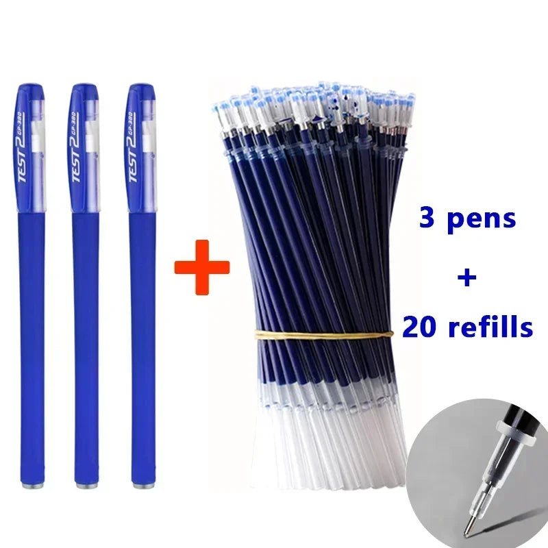 Set de 23 Stylos Gel Noir Bleu Rouge avec Recharges – Fournitures Scolaires et Bureau, Pointe Fine, Accessoires de Papeterie