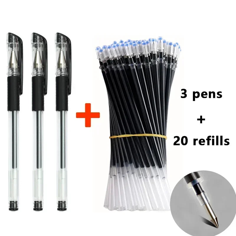 Set de 23 Stylos Gel Noir Bleu Rouge avec Recharges – Fournitures Scolaires et Bureau, Pointe Fine, Accessoires de Papeterie