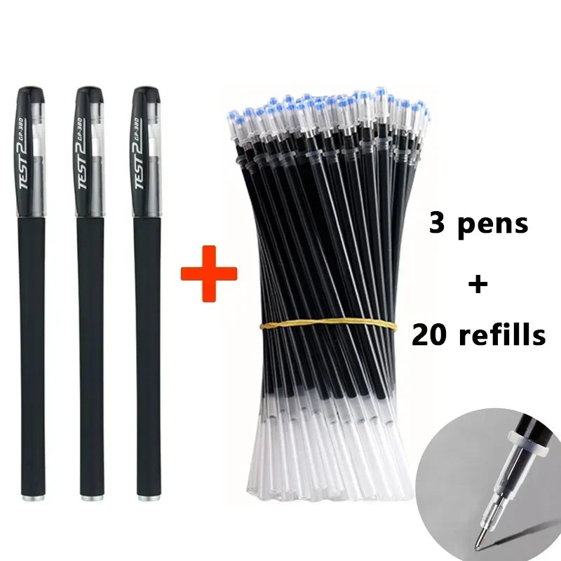 Set de 23 Stylos Gel Noir Bleu Rouge avec Recharges – Fournitures Scolaires et Bureau, Pointe Fine, Accessoires de Papeterie