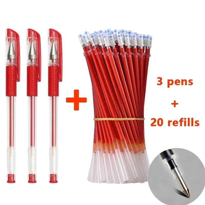 Set de 23 Stylos Gel Noir Bleu Rouge avec Recharges – Fournitures Scolaires et Bureau, Pointe Fine, Accessoires de Papeterie